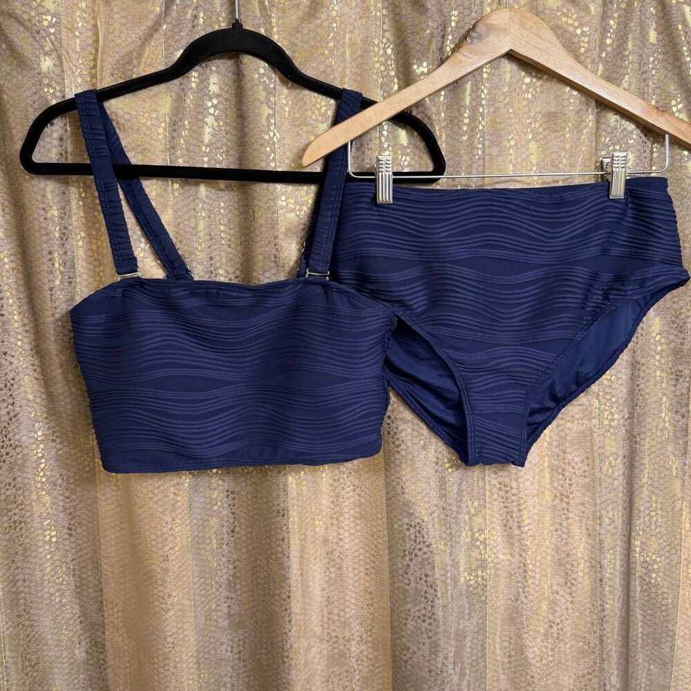 Talisea Navy Blue Ribbed High Waisted Strapless Bandeau Bikini Set M/L